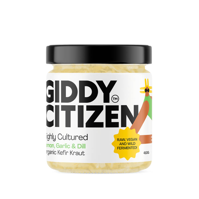 Giddy Citizen Organic Kefir Kraut Lemon Garlic Dill 410gm, featured in the Joy Wholefoods online store.