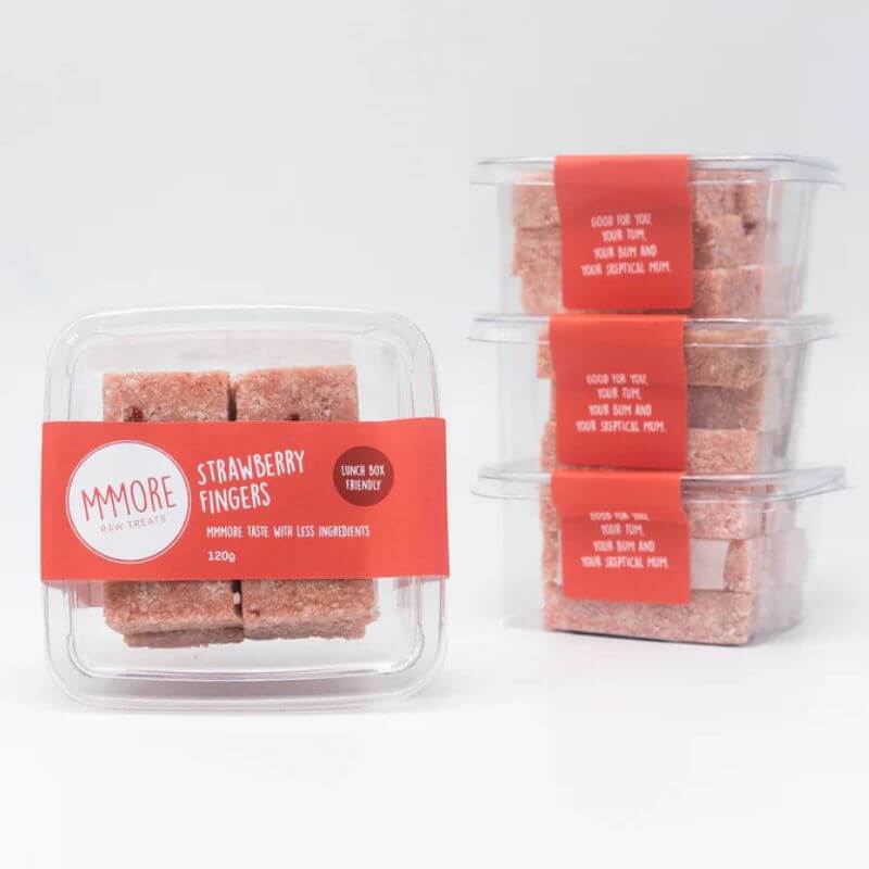 MMMore Raw Treats Strawberry Fingers Power Pack 120gm, featured in the Joy Wholefoods online store.