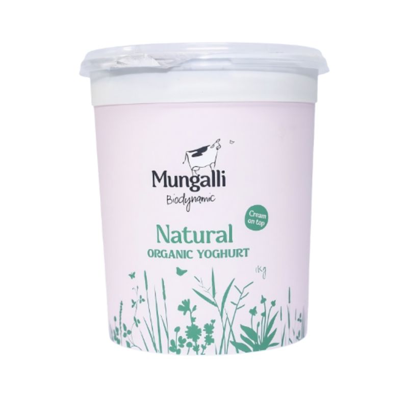 Mungalli organic yogurt container on a white background