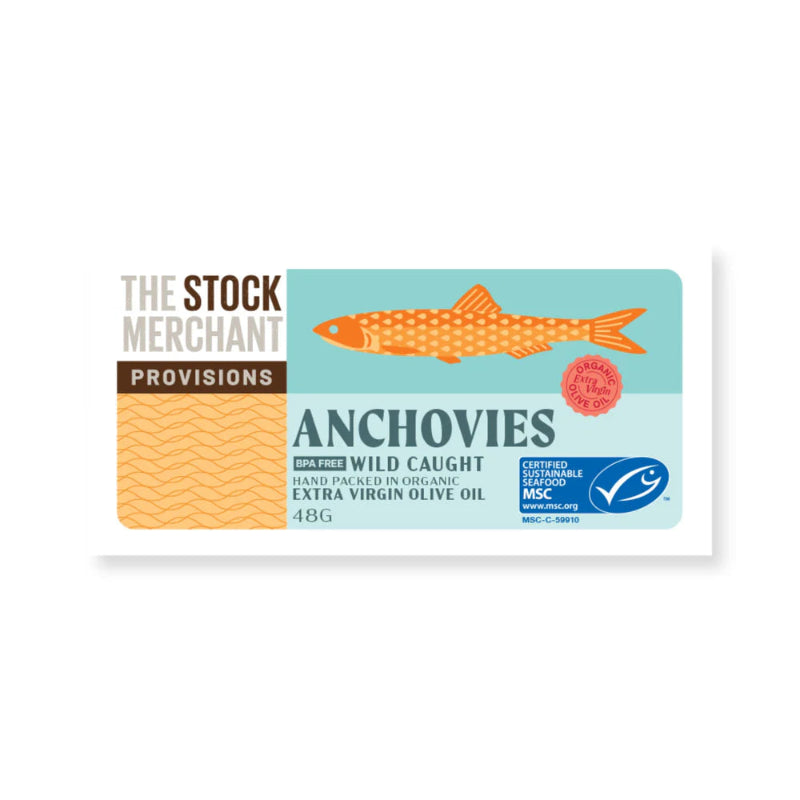 TheStockMerchantAnchoviesinOrganicExtraVirginOliveOil48g 1000x1000, featured in the Joy Wholefoods online store.