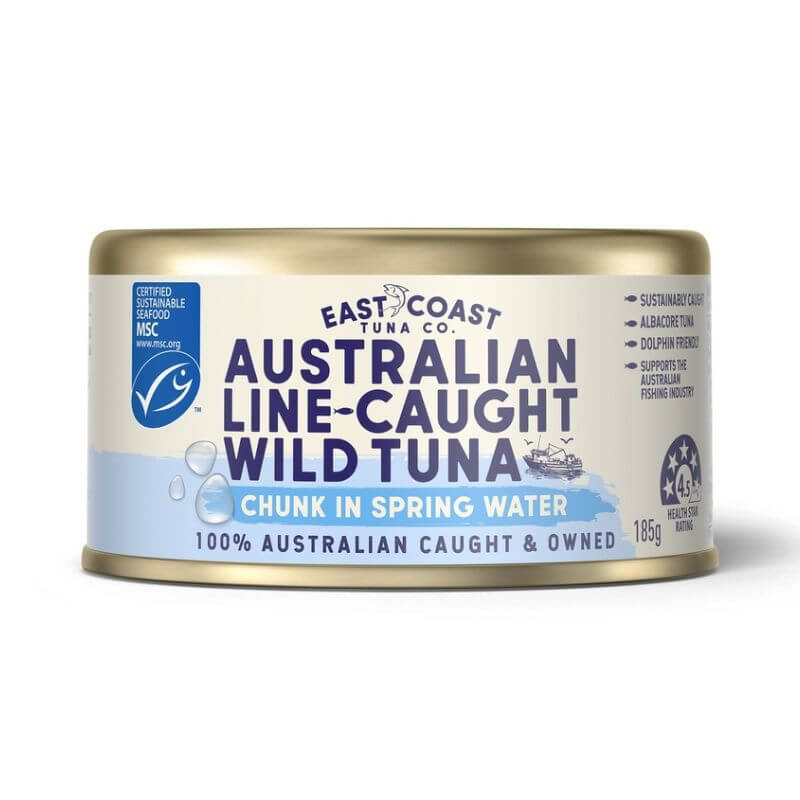 East coast tuna chunks spring water 185, featured in the Joy Wholefoods online store.