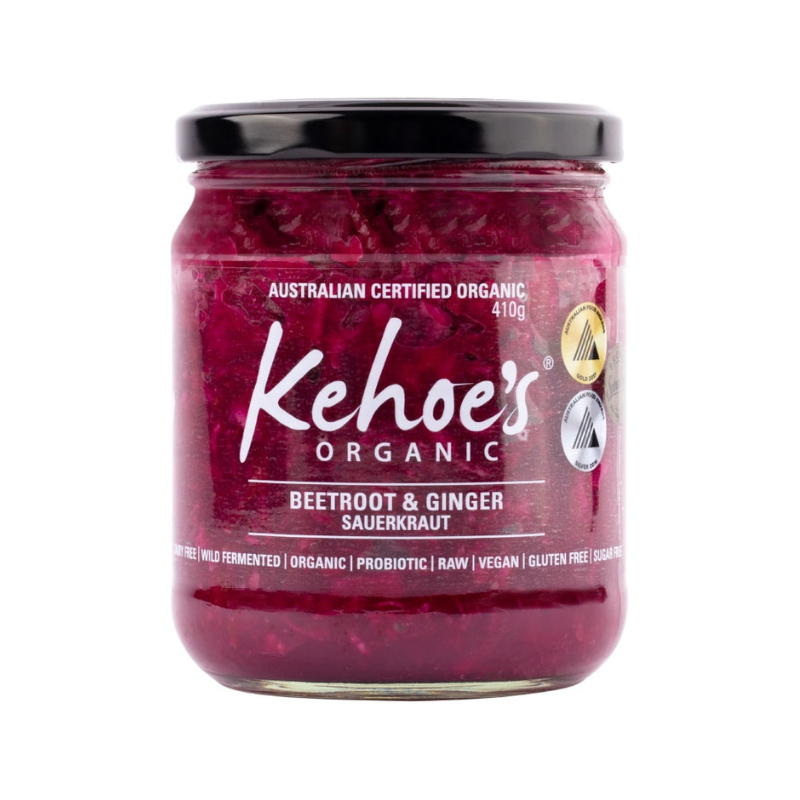 Beetroot & Ginger sauerkraut is fresh, crunchy, raw and probiotic and from the traditional cooked German sauerkraut.