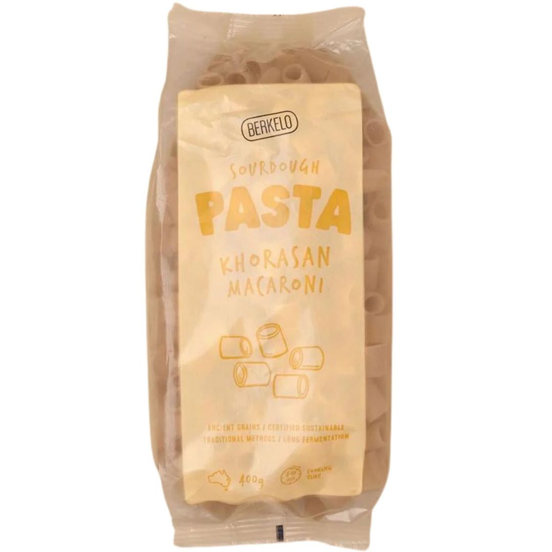 Berkelo sourdough pasta khorasan macaroni Brisbane, available from Joy Wholefoods.