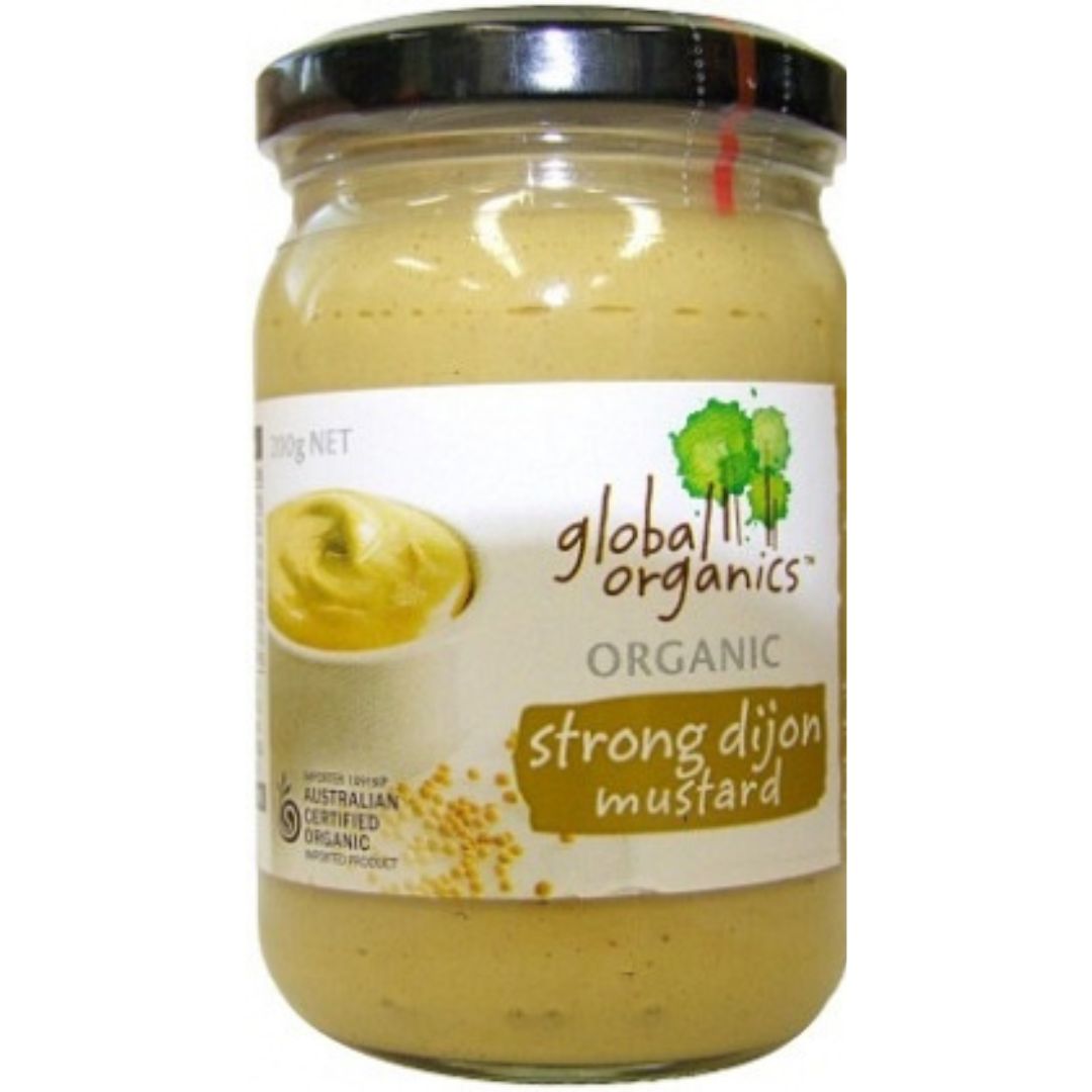 Global organics strong dijon mustard Brisbane, stocked at Joy Wholefoods, organic and spray free.