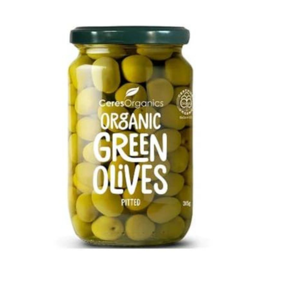 Organic pitted green olives ceres organics webp, stocked at Joy Wholefoods, organic and spray free.