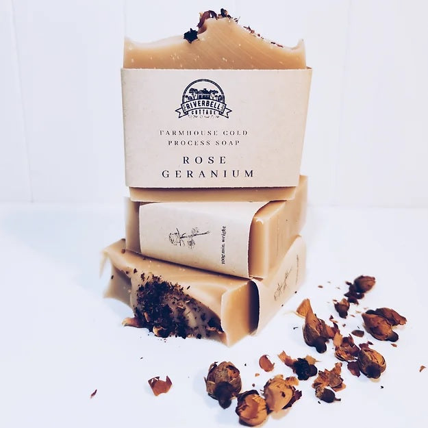 Riverbell cottage farmhouse cold pressed soap rose geranium Brisbane, delivered fresh by Joy Wholefoods.