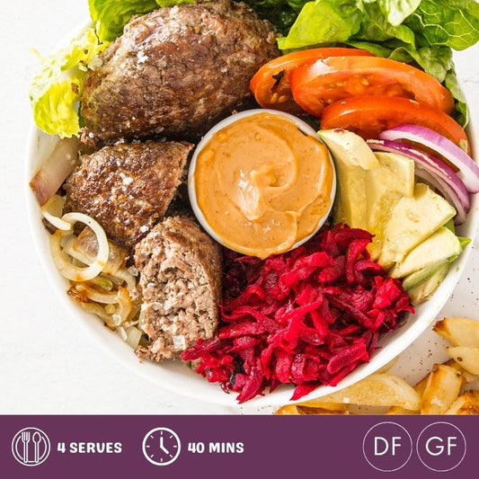 Burger Bowls with Beet Relish