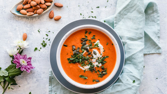 Bowl of soup on top of a cloth