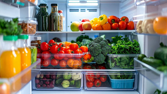 Refrigerator full of fruits, vegetables and other food