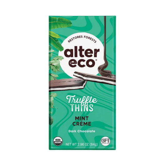 Alter Eco Chocolate Truffle Thins Mint Creme 80gm, featured in the Joy Wholefoods online store.