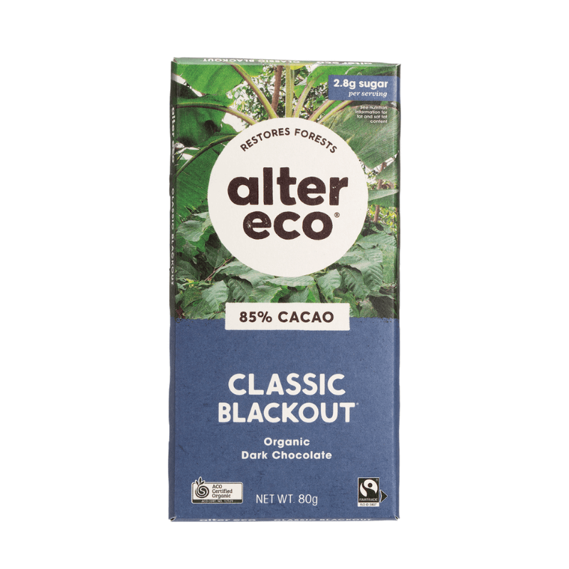 Alter Eco Organic Chocolate Classic Blackout 80gm, featured in the Joy Wholefoods online store.