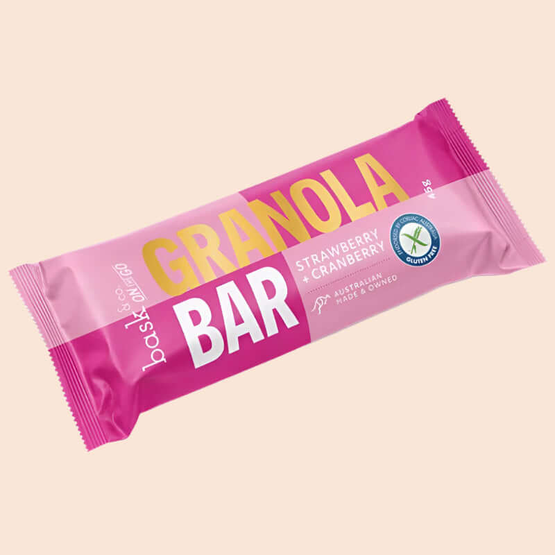 Bask And Co Gluten Free Strawberry And Cranberry Granola Bar Brisbane, featured in the Joy Wholefoods online store.