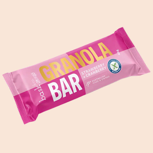 Bask And Co Gluten Free Strawberry And Cranberry Granola Bar Brisbane, featured in the Joy Wholefoods online store.