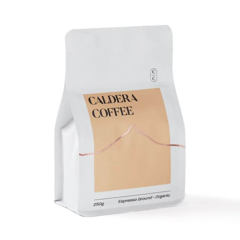 Caldera Coffee Espresso Ground 250gm, featured in the Joy Wholefoods online store.