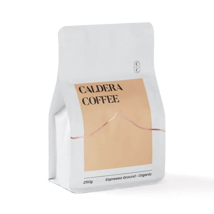 Caldera Coffee Espresso Ground 250gm, featured in the Joy Wholefoods online store.