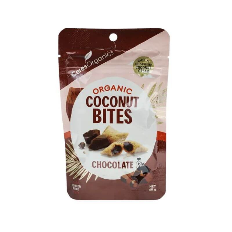 Ceres Organics Coconut Bites Chocolate 60gm, featured in the Joy Wholefoods online store.