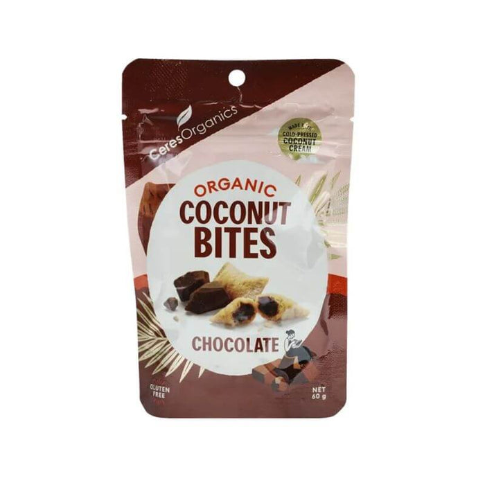 Ceres Organics Coconut Bites Chocolate 60gm, featured in the Joy Wholefoods online store.