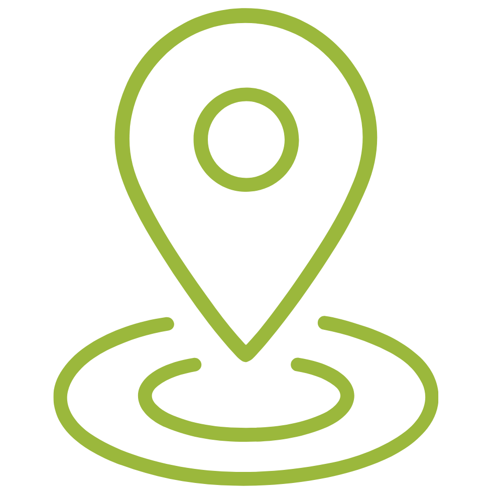 Green location icon on a white background