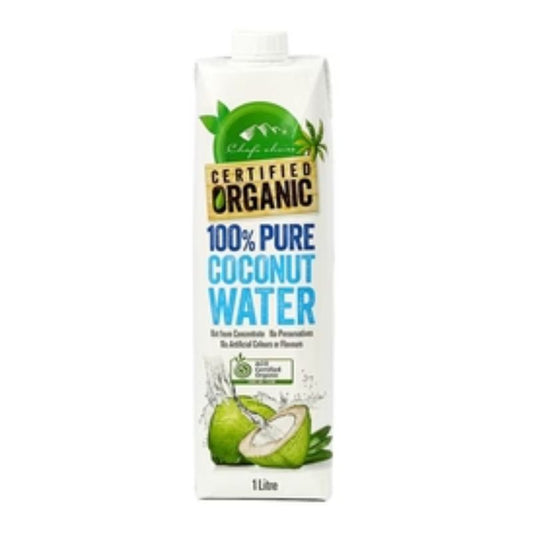Chefs Choice Organic Coconut Water Pure 1L, featured in the Joy Wholefoods online store.