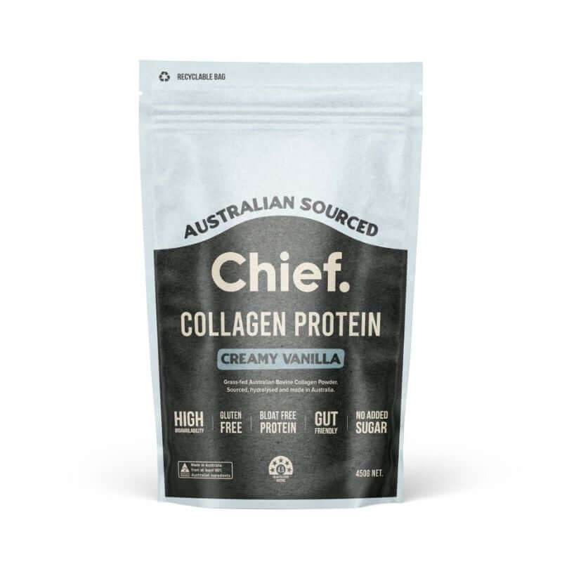Chief Collagen Powder Creamy Vanilla 450gm, featured in the Joy Wholefoods online store.