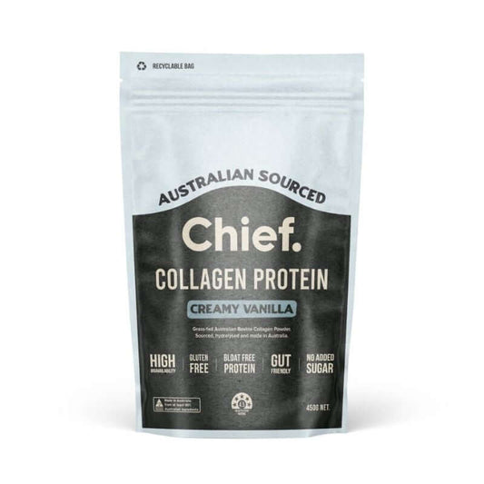 Chief Collagen Powder Creamy Vanilla 450gm, featured in the Joy Wholefoods online store.