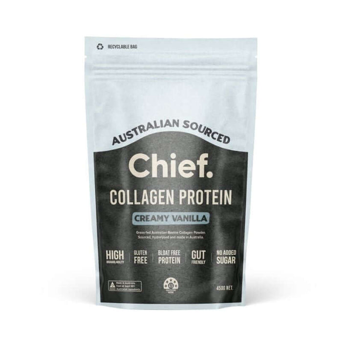 Chief Collagen Powder Creamy Vanilla 450gm, featured in the Joy Wholefoods online store.