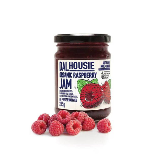 Dalhousie Jam Raspberry 285gm, featured in the Joy Wholefoods online store.