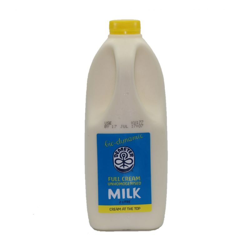 Demeter biodynamic unhomogenised full cream milk 2L, certified biodynamic and stocked at Joy Wholefoods.