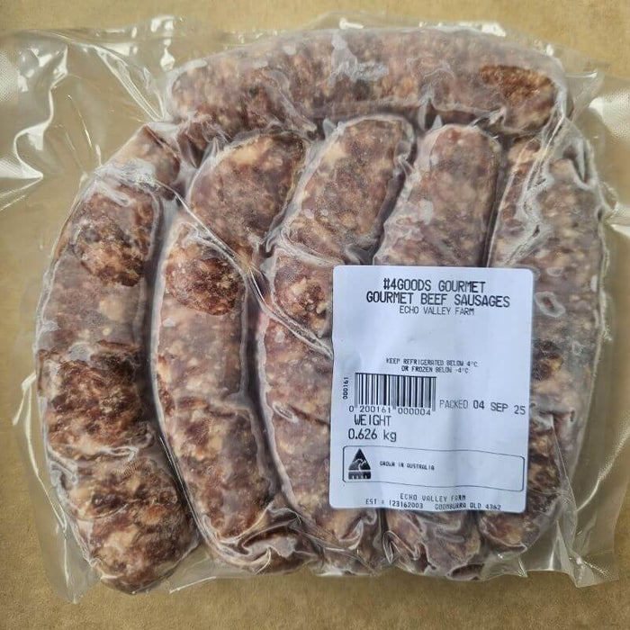 Echo Valley Farms Sausages Paleo Beef 500gm, featured in the Joy Wholefoods online store.