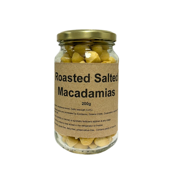 Ecodamia Sovereign Foods Macadamia Roasted Salted 200gm, featured in the Joy Wholefoods online store.