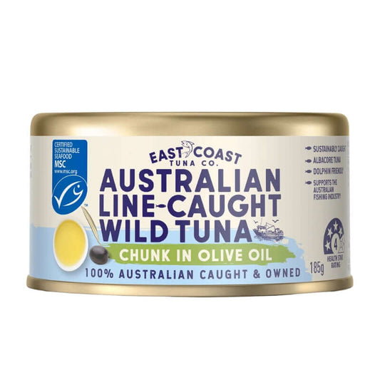 Fish Wild Tuna Chunks in Olive Oil East Coast Tuna Co, featured in the Joy Wholefoods online store.