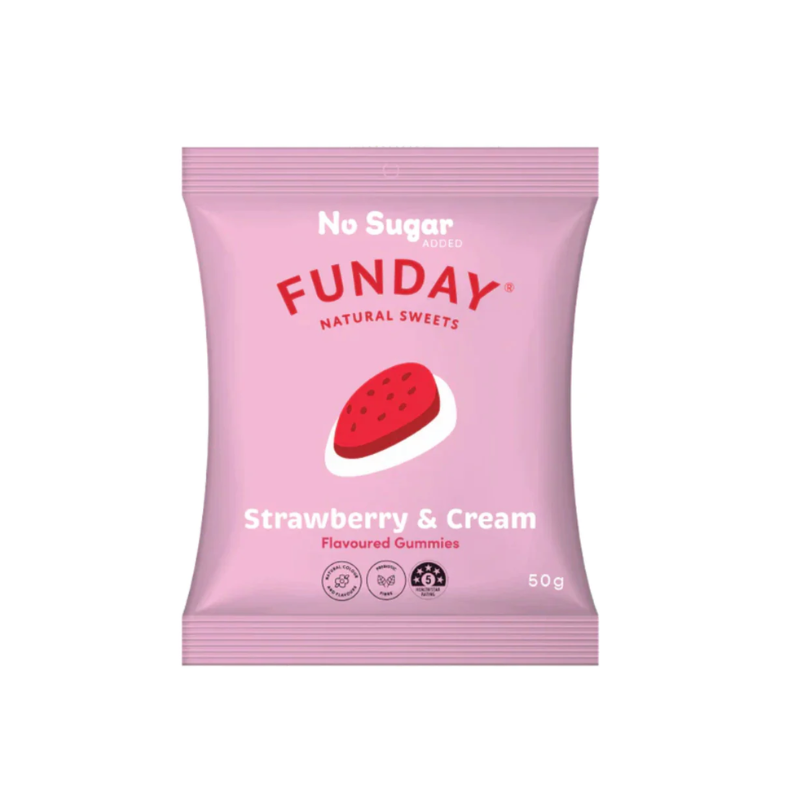 FundayTreatsStrawberriesandCream50gm, featured in the Joy Wholefoods online store.