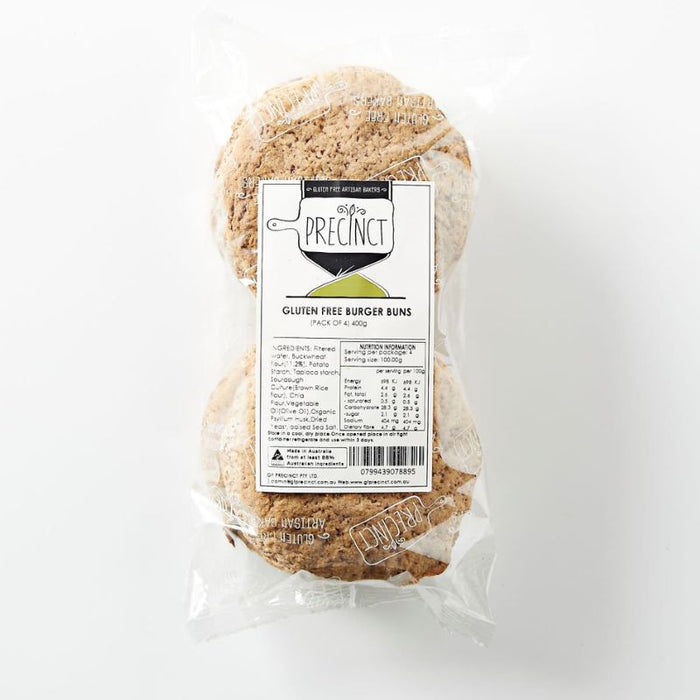 GF Precinct Burger Buns 4 Pack, featured in the Joy Wholefoods online store.