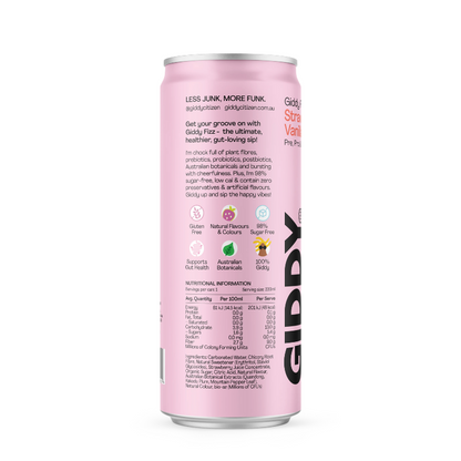 Giddy Citizen Fizz Soda Strawberry Vanilla, featured in the Joy Wholefoods online store.