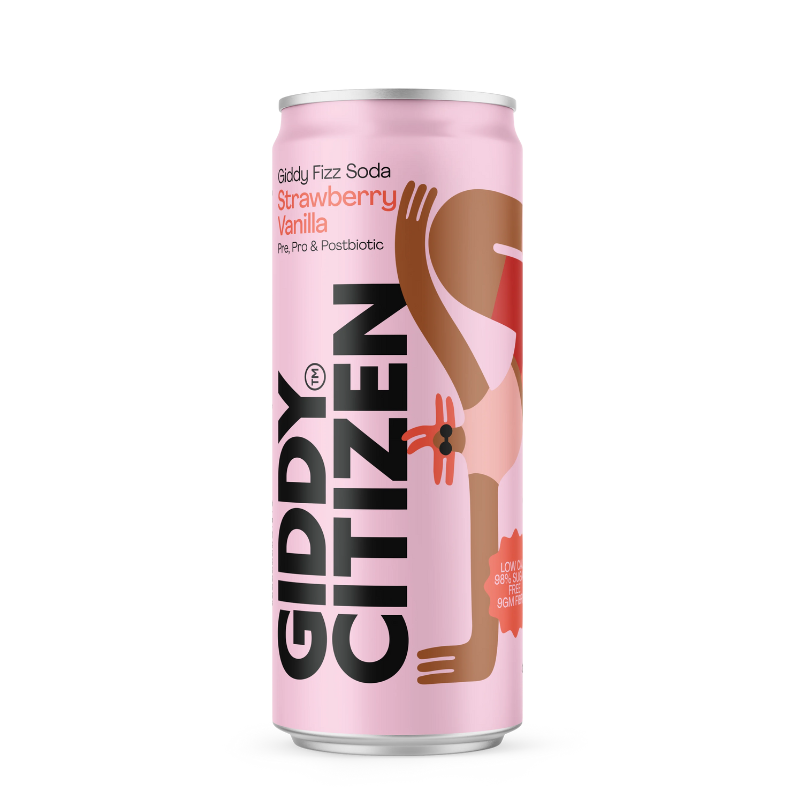 Giddy Citizen Fizz Soda Strawberry Vanilla, featured in the Joy Wholefoods online store.