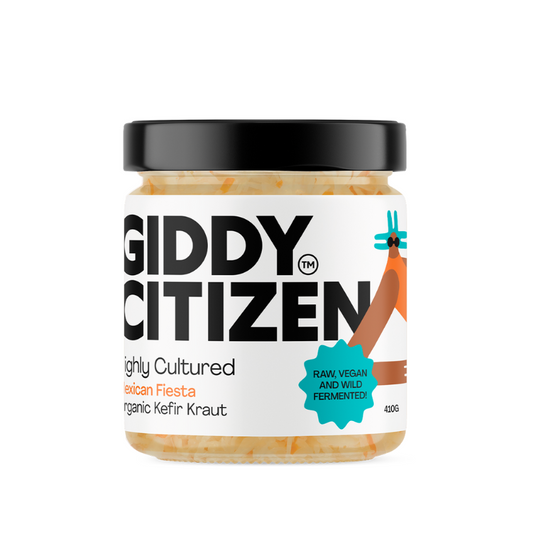 Giddy Citizen Organic Kefir Kraut Mexican Fiesta 410gm, featured in the Joy Wholefoods online store.