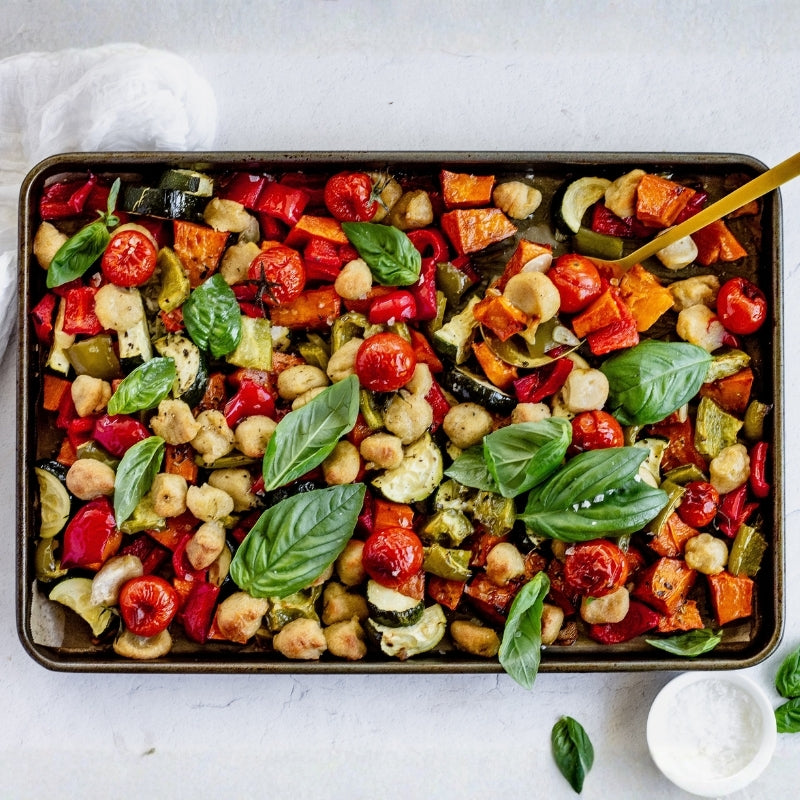 Gnocchi Summer Vegetable Tray Bake, featured in the Joy Wholefoods online store.