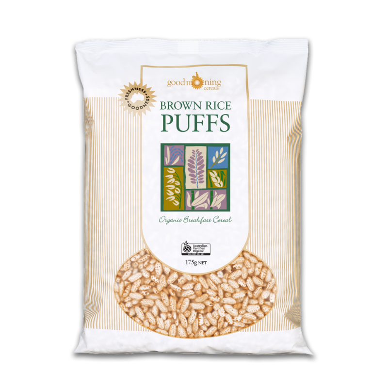 GoodMorningCerealsBrownRicePuffs175gm, featured in the Joy Wholefoods online store.
