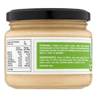 Good Fat Garlic Aioli made with olive oil and free range eggs