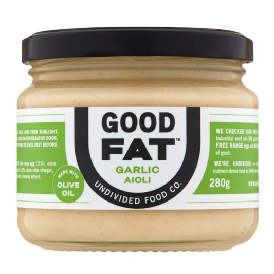 Good Fat Garlic Aioli made with olive oil and free range eggs