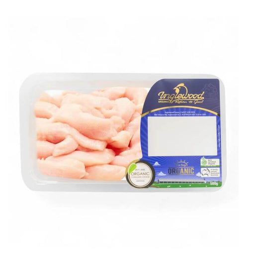 Inglewood Chicken Organic Chicken Stir Fry Strips 450gm, featured in the Joy Wholefoods online store.