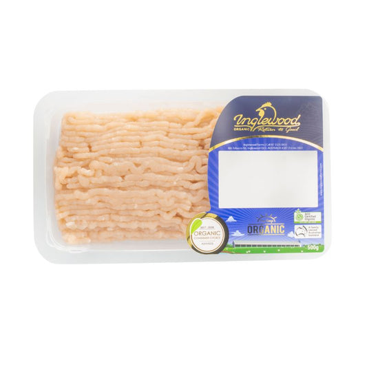 Inglewood Organic Chicken Mince 500gm, featured in the Joy Wholefoods online store.