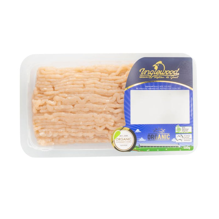 Inglewood Organic Chicken Mince 500gm, featured in the Joy Wholefoods online store.