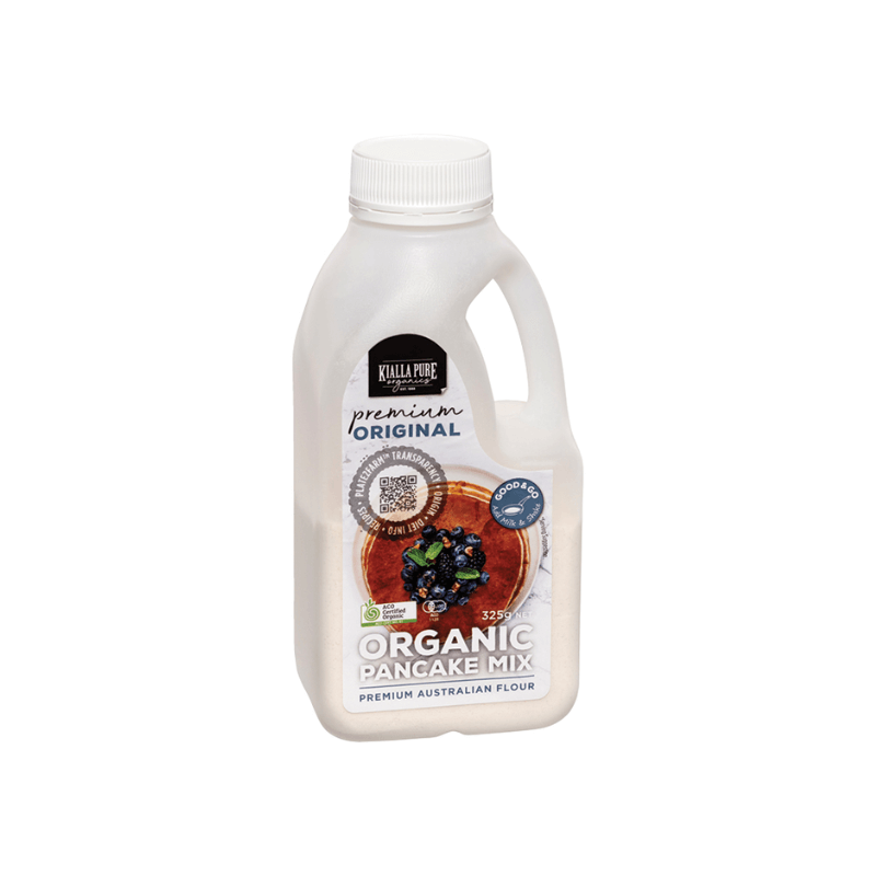 Kialla Pure Organic Premium Pancake Mix 365gm, featured in the Joy Wholefoods online store.