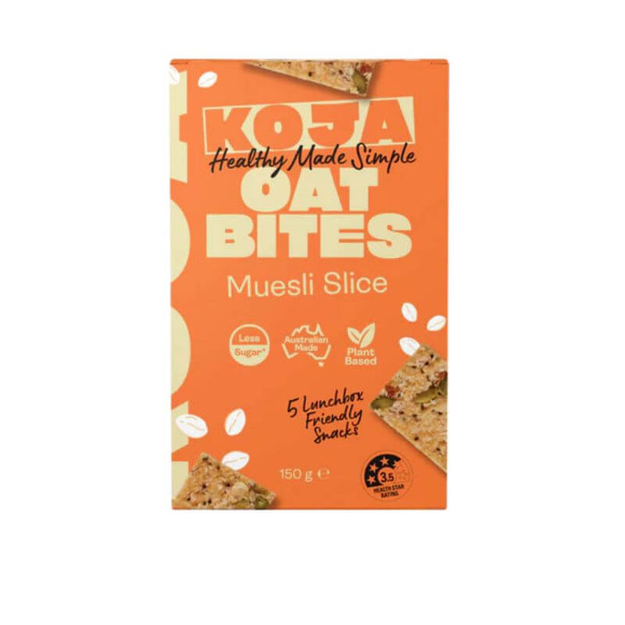 Koja Oat Bites Museli Slice 150gm, featured in the Joy Wholefoods online store.
