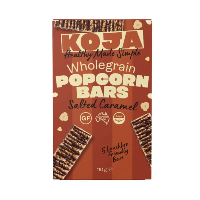 Koja Wholegrain Popcorn Bars Salted Caramel, featured in the Joy Wholefoods online store.