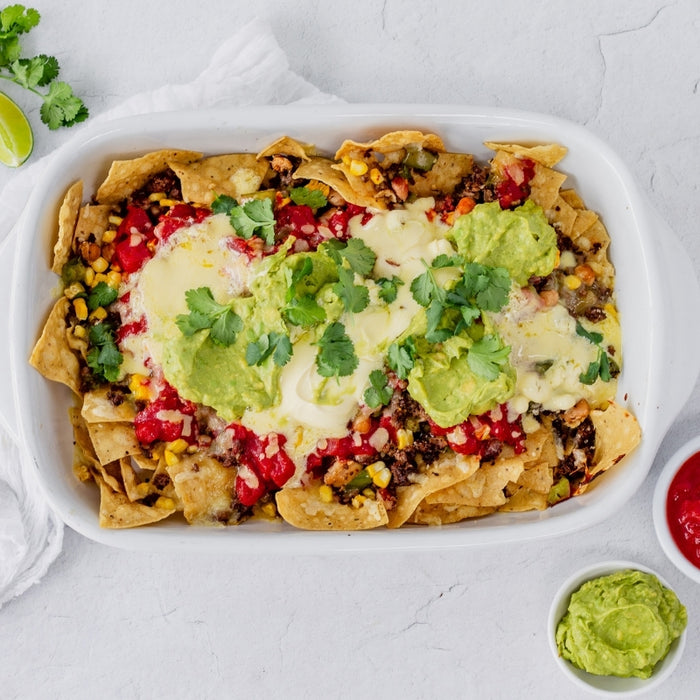 Loaded Mince Nachos, featured in the Joy Wholefoods online store.