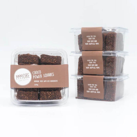 MMMore Raw Treats Choco Power Squares6pack, featured in the Joy Wholefoods online store.