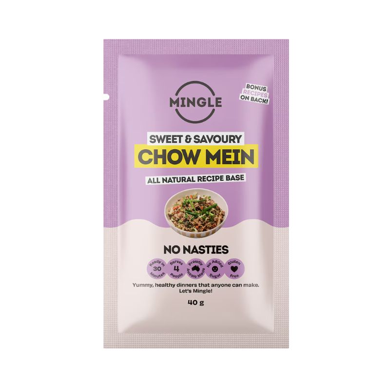 Mingle Recipe Base Chow Mien 35gm, featured in the Joy Wholefoods online store.