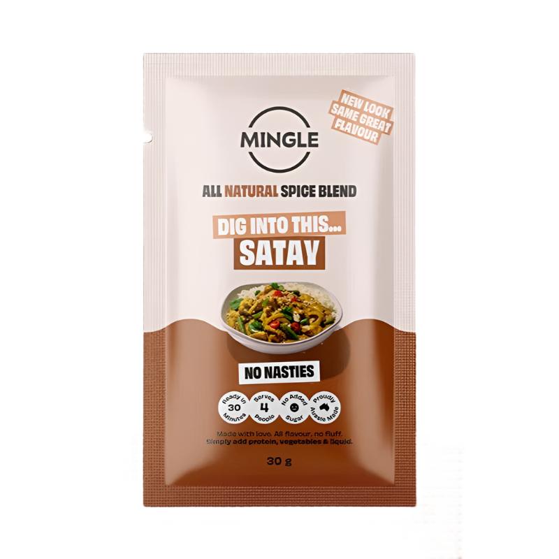Mingle Recipe Base Satay 30gm, featured in the Joy Wholefoods online store.